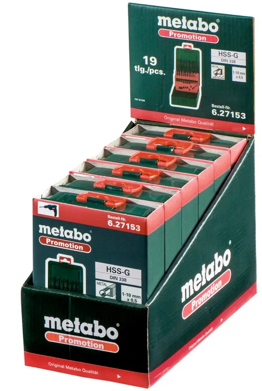 Набір свердел по металу Metabo HSS-G 19 шт 1-10 мм Поліровані