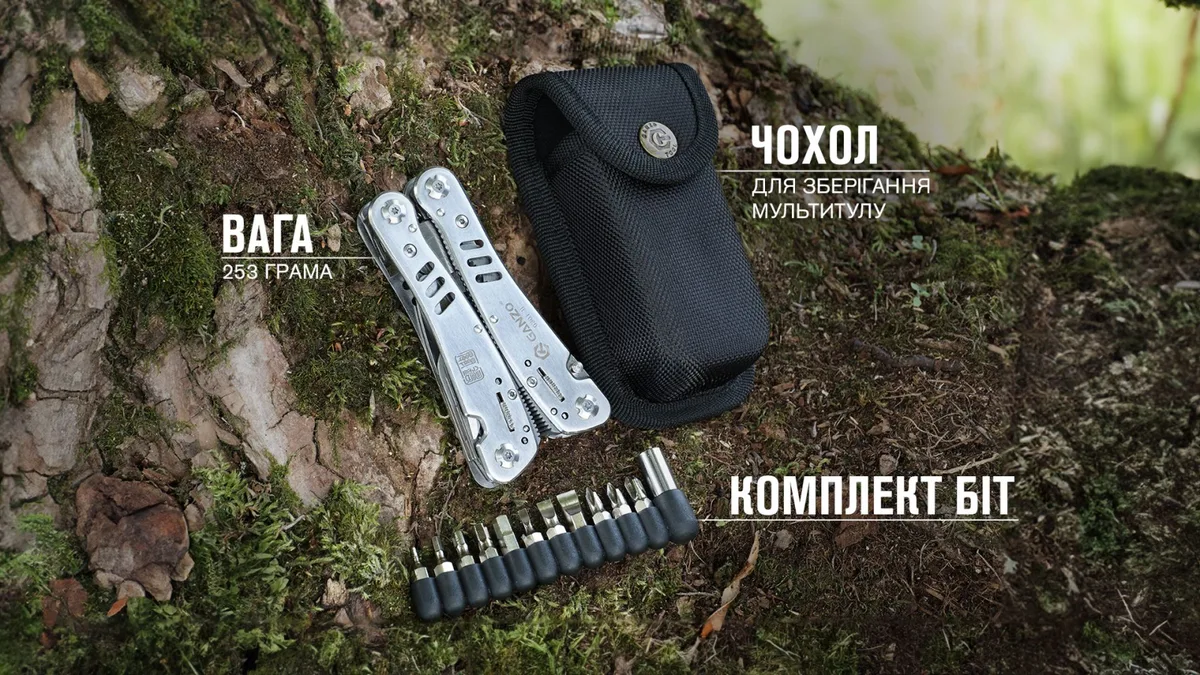 Мультитул Ganzo Нержавіюча сталь 105 мм Сірий