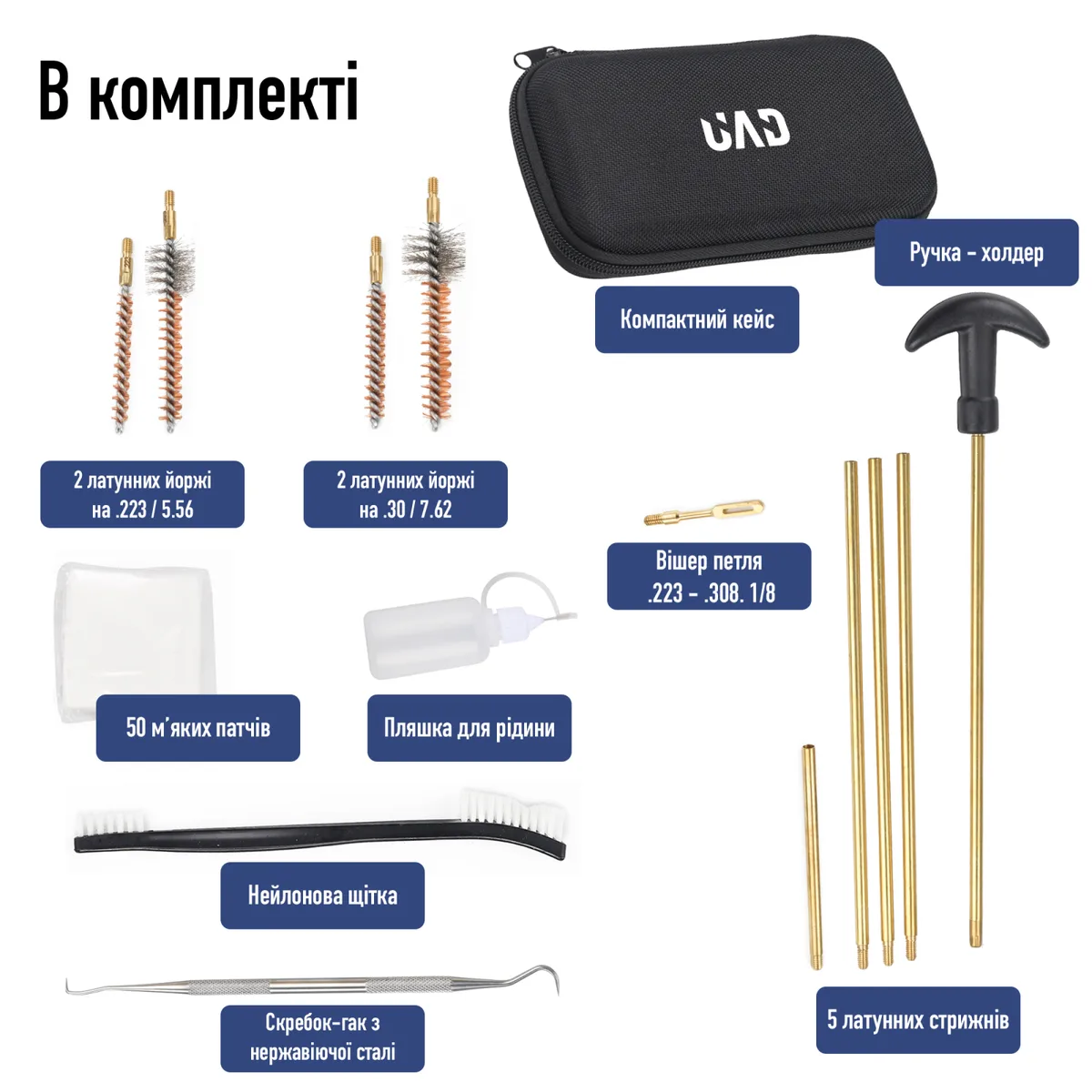 Набір UAD для чищення зброї 7.62 5.56 з килимком неопрен 90х30 см