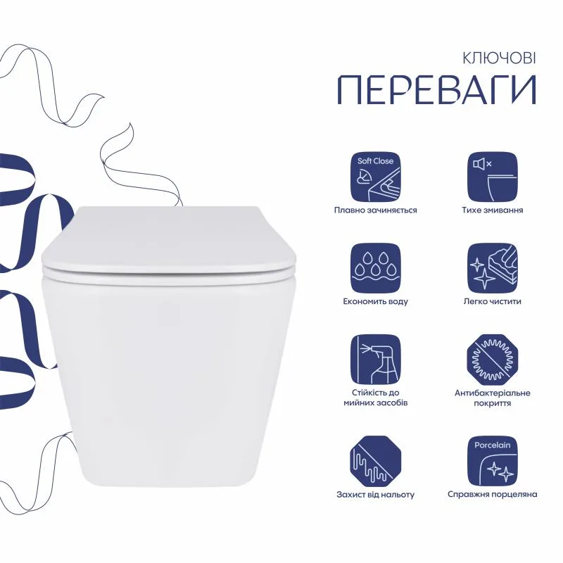 Підвісний унітаз Qtap Tern Soft-close без обідка керамічний 490x365x325 мм білий