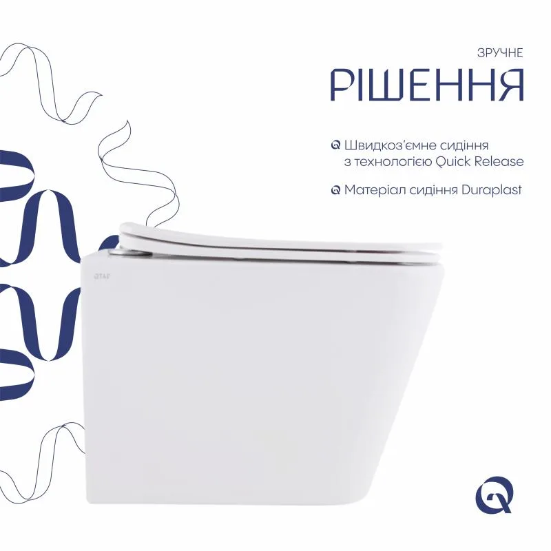 Підвісний унітаз Qtap Tern Soft-close без обідка керамічний 490x365x325 мм білий