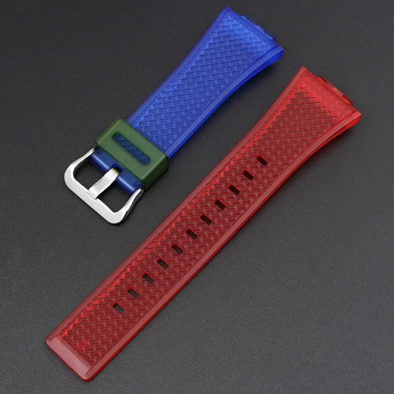 Ремінець Casio полімерний 21,3 см напівпрозорий червоний синій