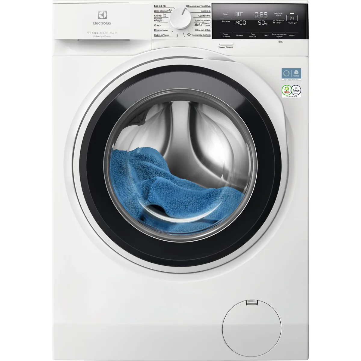 Пральна машина Electrolux фронтального завантаження, 9 кг, 1400 об/хв, клас енергоспоживання A, ширина 60 см, з дисплеєм, функцією