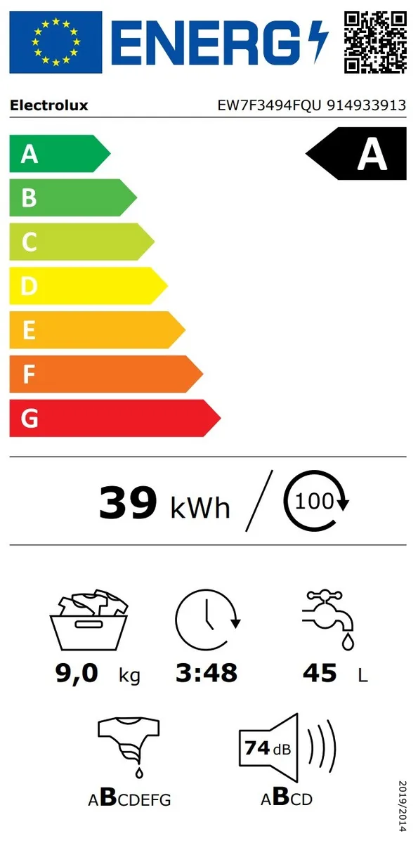 Пральна машина Electrolux фронтального завантаження, 9 кг, 1400 об/хв, клас енергоспоживання A, ширина 60 см, з дисплеєм, функцією
