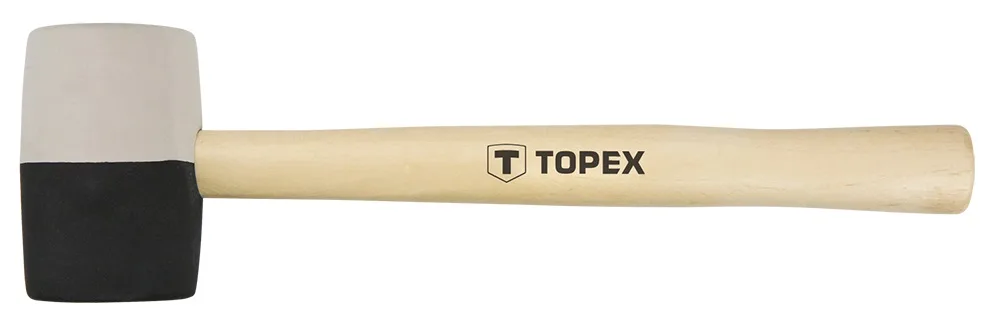 Гумова киянка TOPEX 450 г, діаметр 58 мм, дерев'яне руків'я в чорно-білому виконанні.