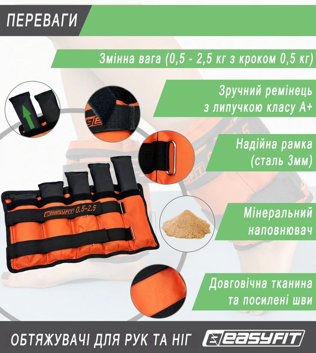 Утяжелики EasyFit оксфорд 0,5-2,5 кг чорнo-оранжеві