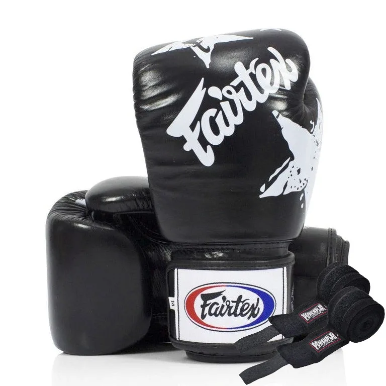 Боксерские перчатки Fairtex натуральная кожа 12 унций черные