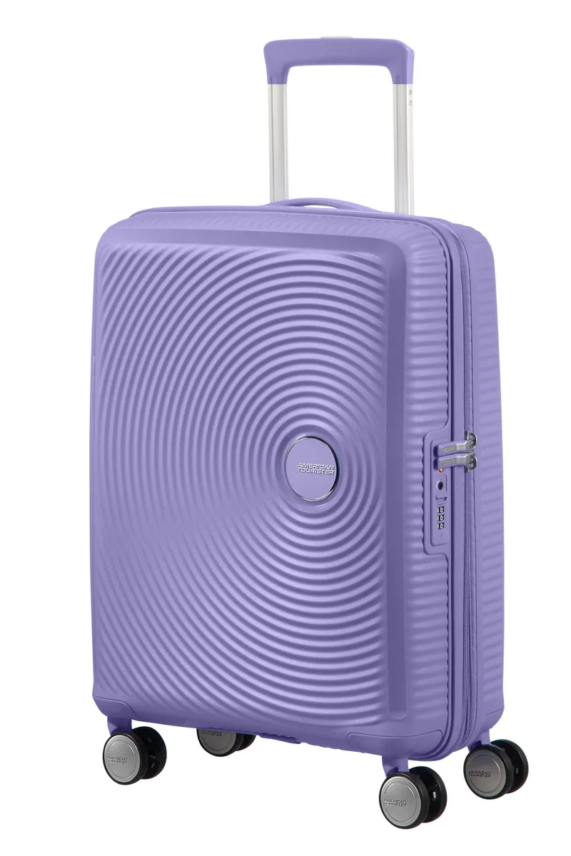 Вализа American Tourister, Soundbox, полипропилен, малая, 55 см, 35.5/41 л, TSA, 4 колеса, EXP, лавандовая