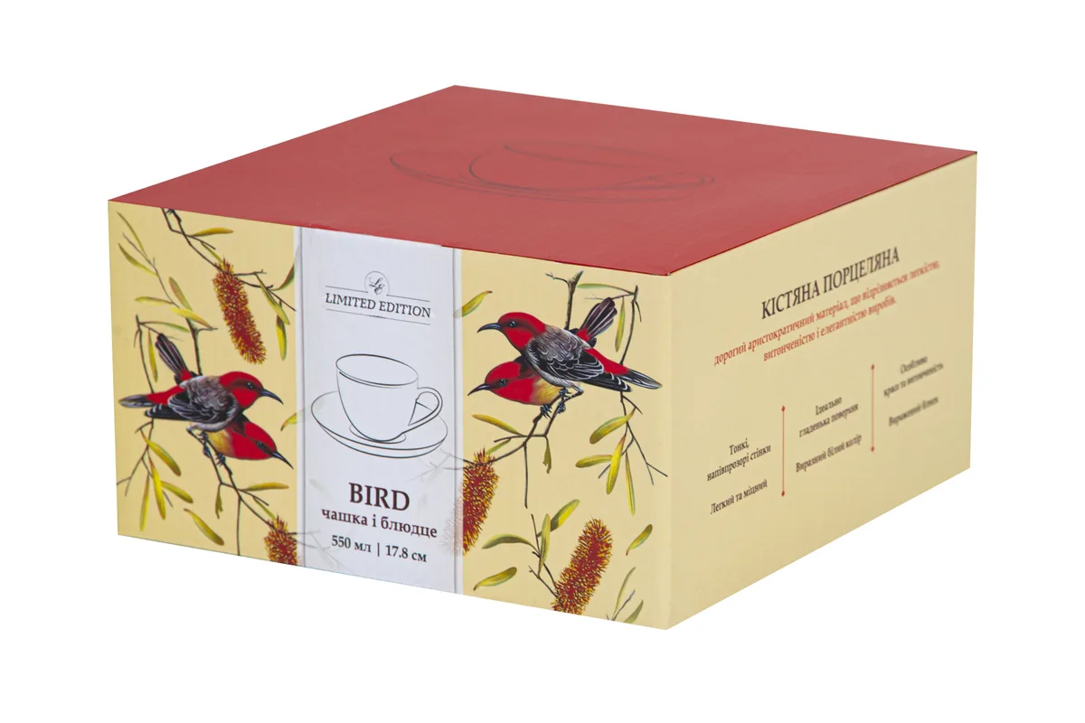 Чашка з блюдцем Limited Edition Bird порцеляна 550 мл біла