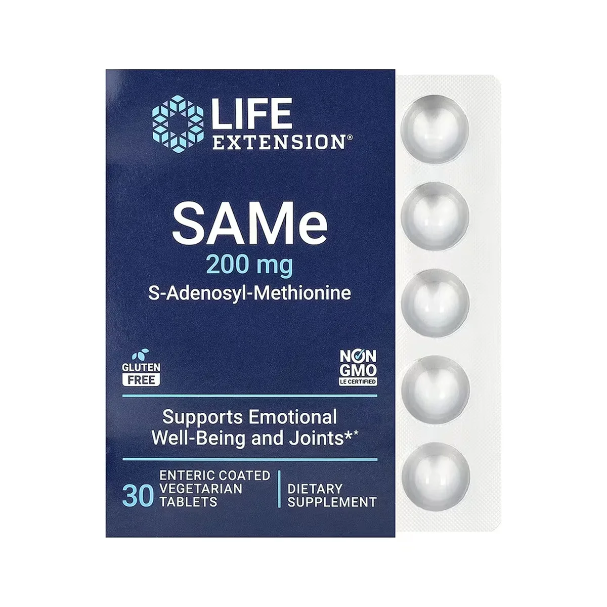 SAMe 200 мг Life Extension вегетаріанські таблетки 30 штук без ГМО