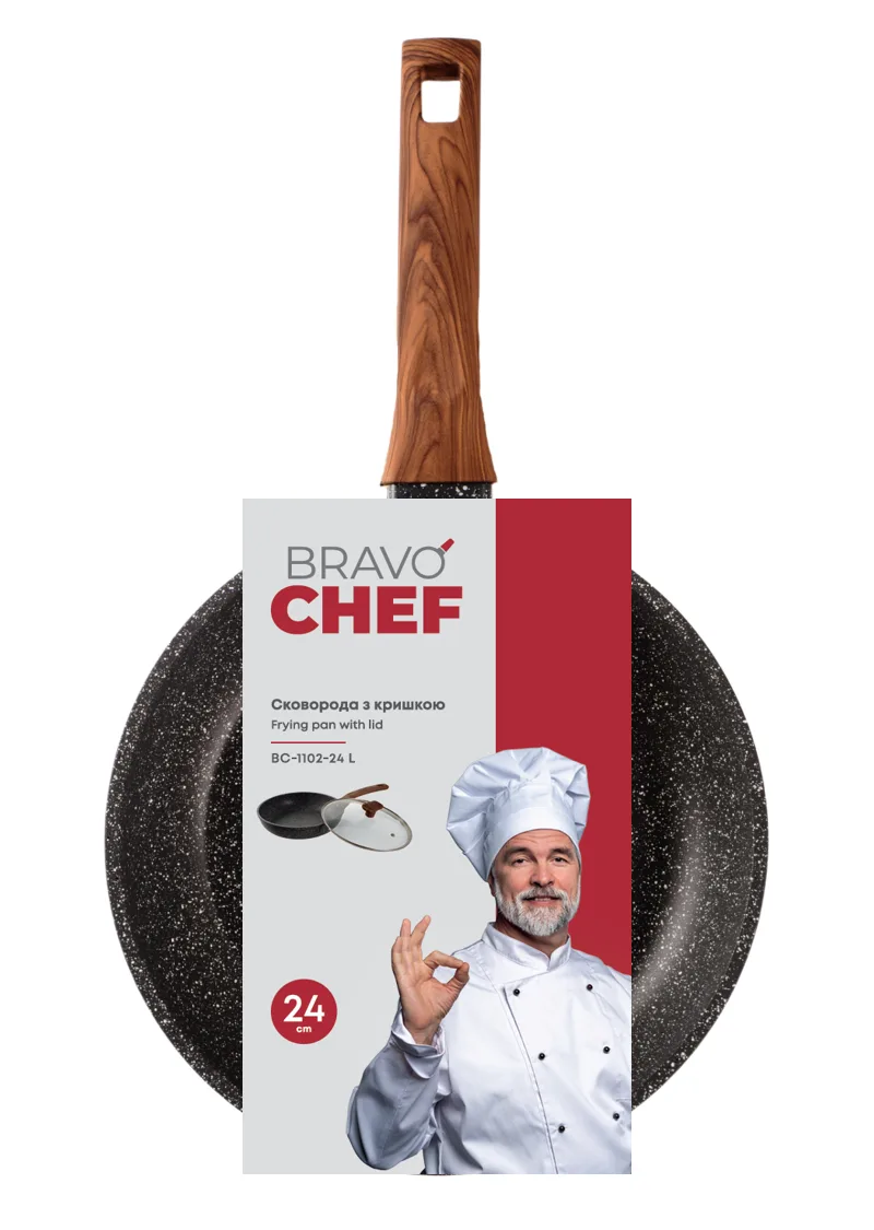 Сковорода Bravo Chef алюмінієва 24 см з кришкою мармурова антипригарна