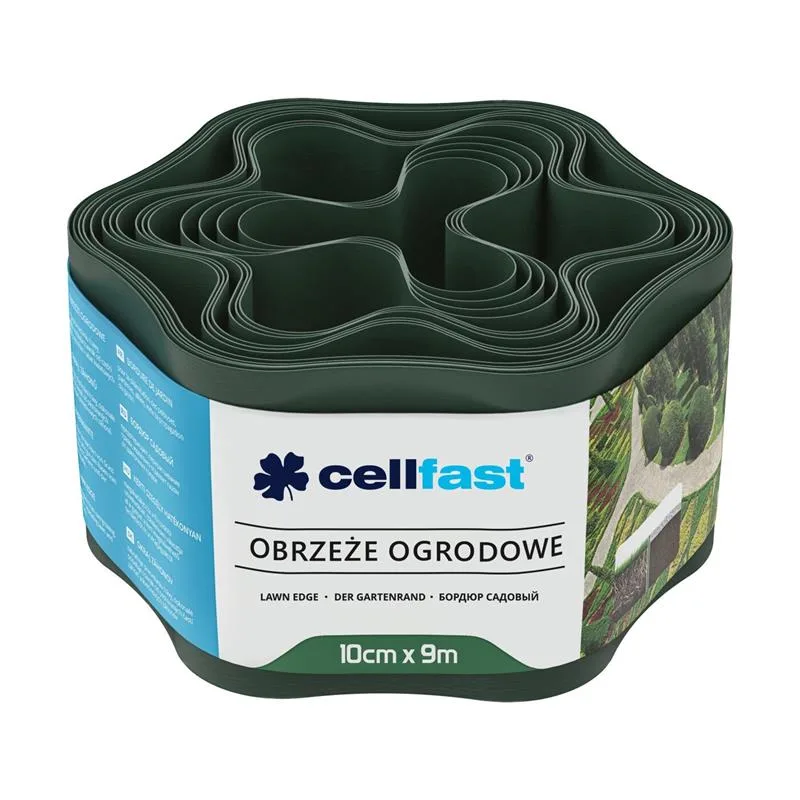 Газонна стрічка Cellfast, хвилястий бордюр, 10 см х 9 м, темно-зелена.