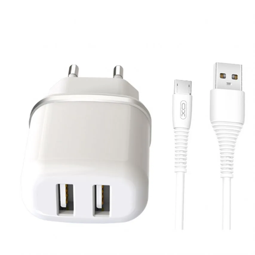 Сетевое зарядное устройство XO адаптер 2USB 2.4A с кабелем Micro белое