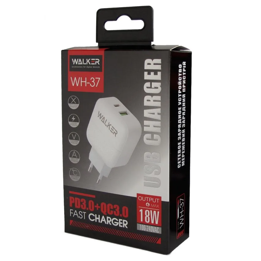 Мережевий зарядний пристрій WALKER 18W USB Type-C білий