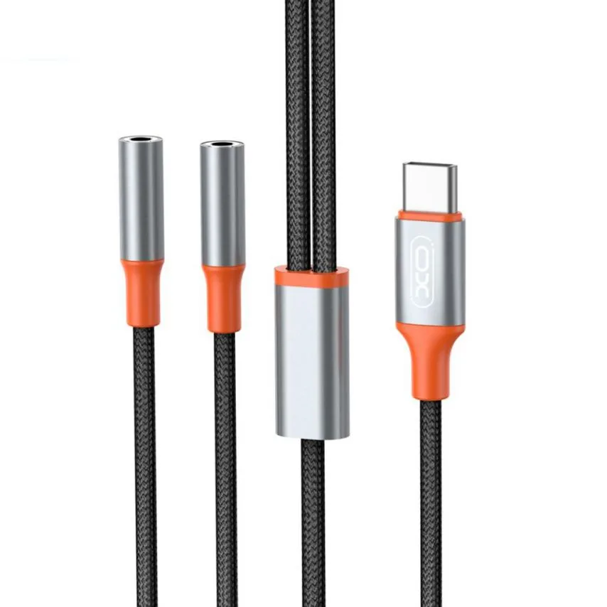 Аудіо-перехідник XO метал 1,2 м чорний mini Jack 3,5 мм