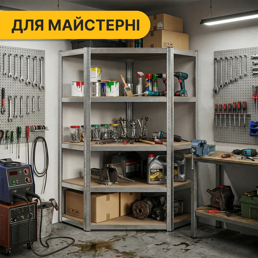 Угловий стелаж LEOBRO оцинкована сталь 180х90х40 см 5 полиць 875 кг