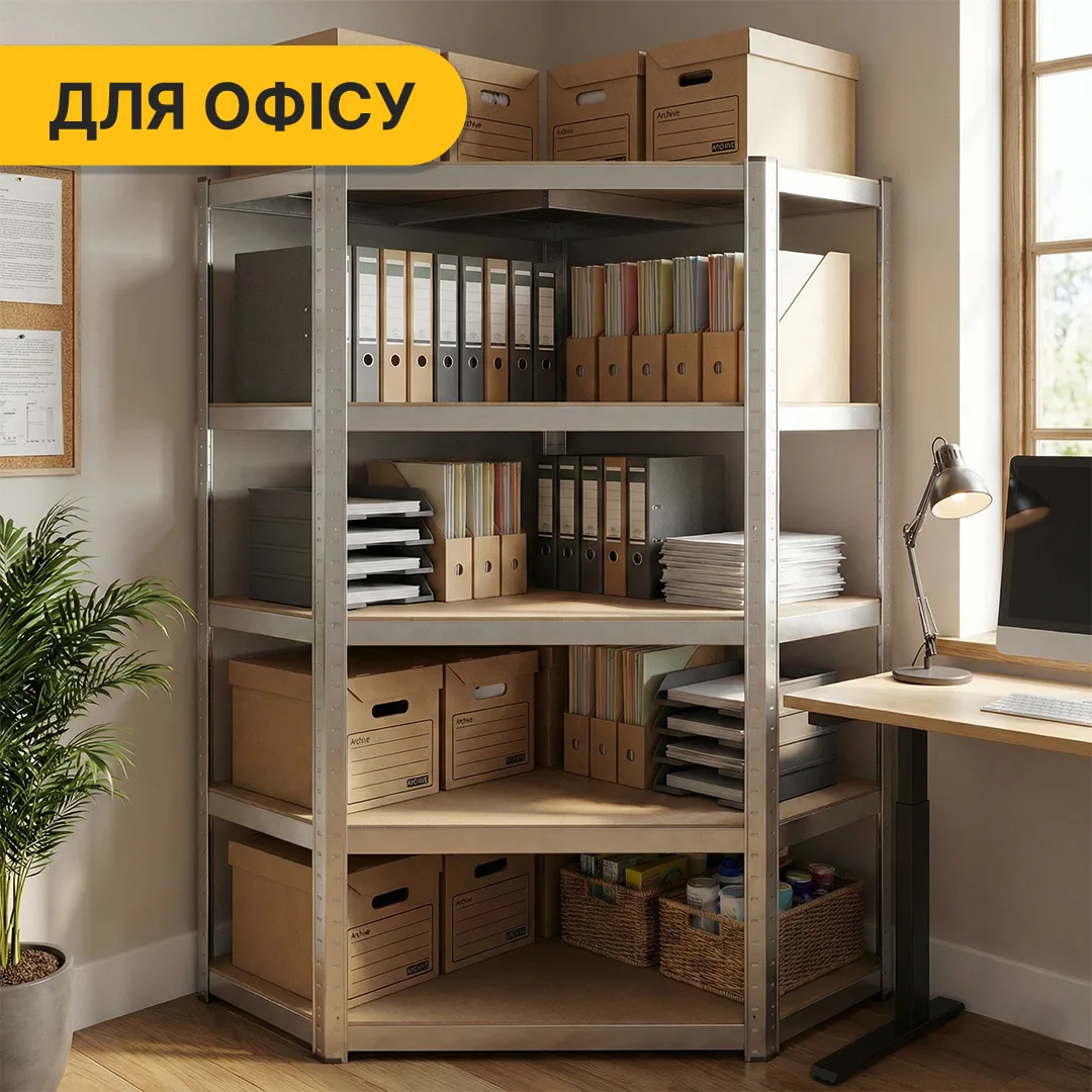 Угловий стелаж LEOBRO оцинкована сталь 180х90х40 см 5 полиць 875 кг