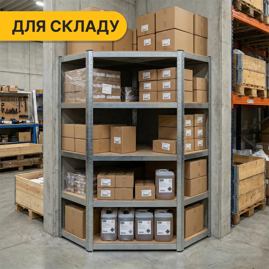 Угловий стелаж LEOBRO оцинкована сталь 180х90х40 см 5 полиць 875 кг