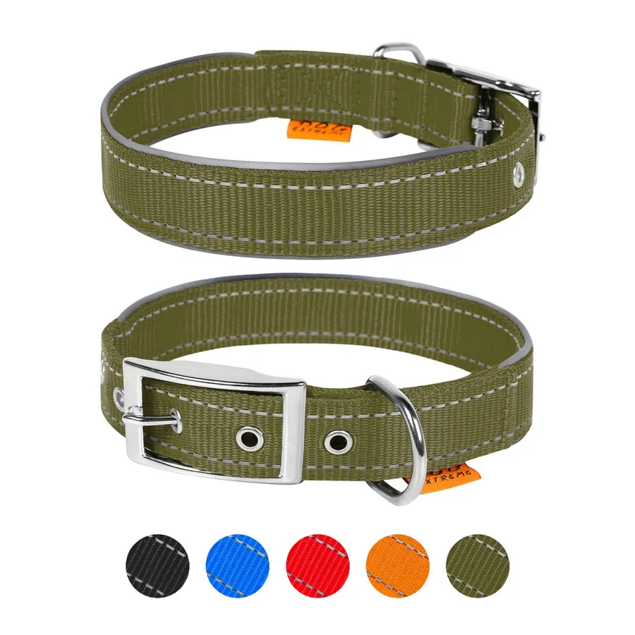 Нашийник Dog Extreme L 40мм нейлоновий хакі 46-58 см зі світловідбиваючою вставкою