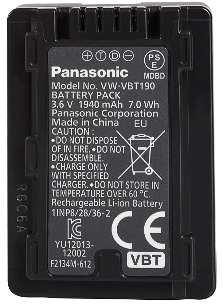 Акумулятор PanasonicVW-VBT190E-K  відеокамер