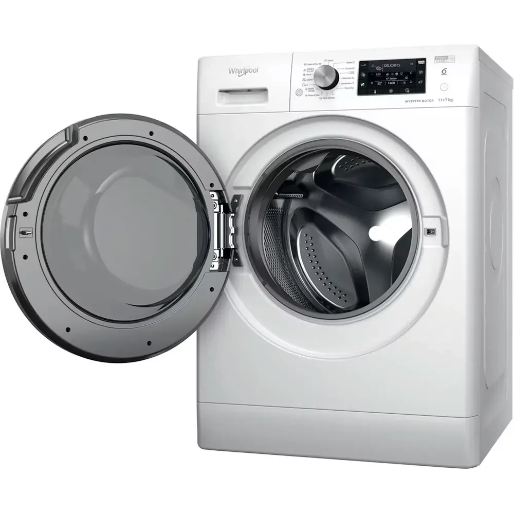 Фронтальна прально-сушильна машина Whirlpool, 11(7)кг, 1600 об/хв, клас A, 60 см, з дисплеєм, функцією пари та інвертором, біла.