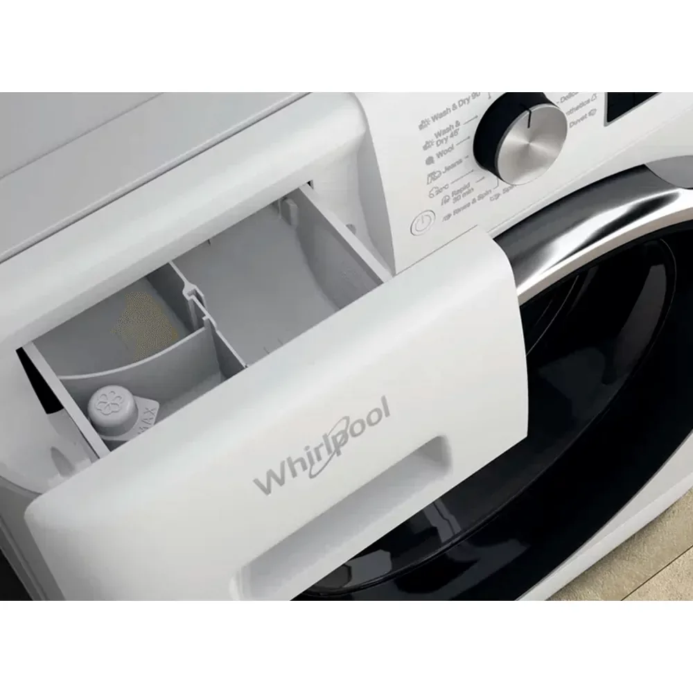 Фронтальна прально-сушильна машина Whirlpool, 11(7)кг, 1600 об/хв, клас A, 60 см, з дисплеєм, функцією пари та інвертором, біла.