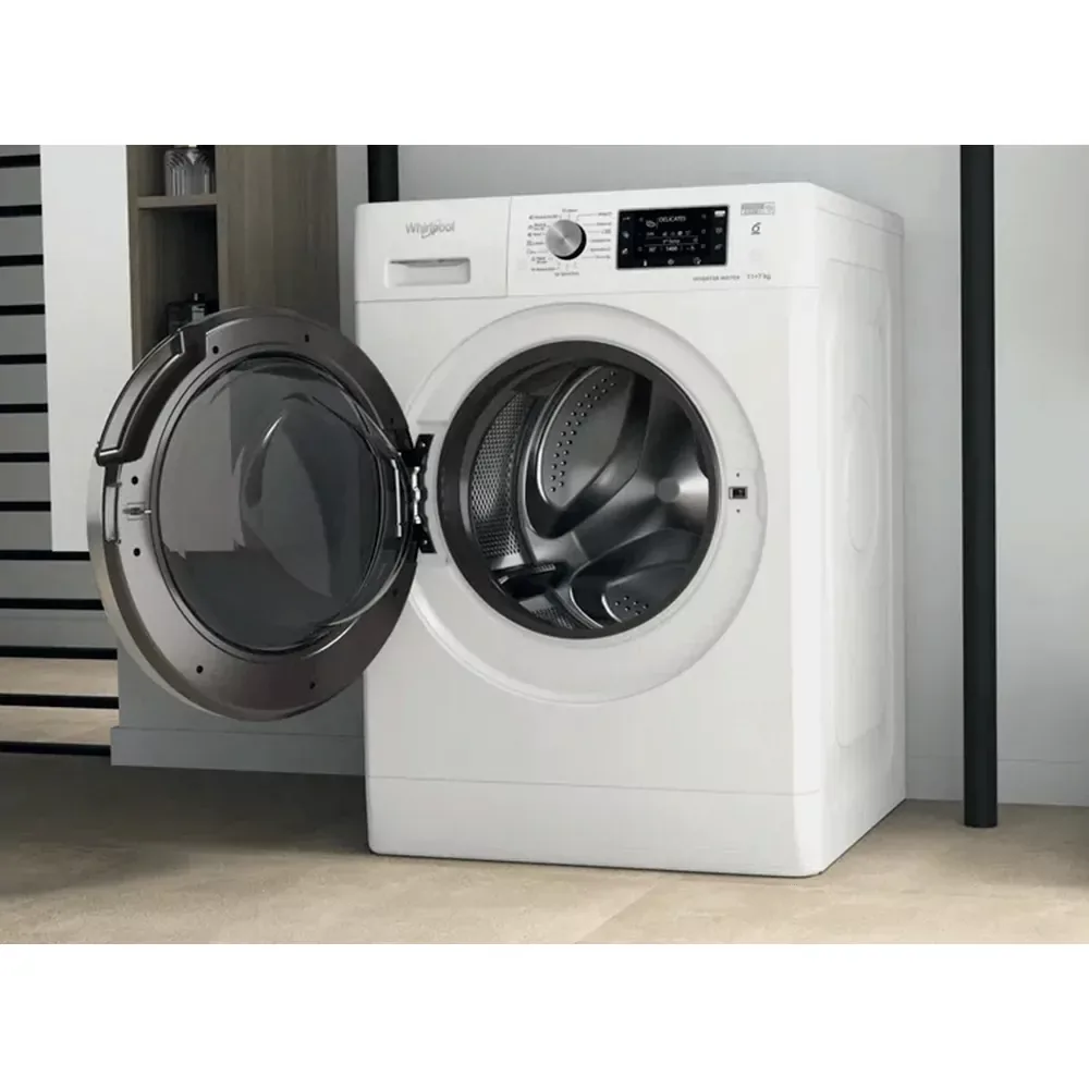 Фронтальна прально-сушильна машина Whirlpool, 11(7)кг, 1600 об/хв, клас A, 60 см, з дисплеєм, функцією пари та інвертором, біла.