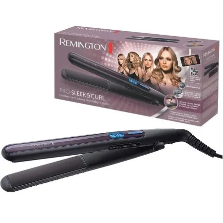 Выпрямитель волос Remington Pro-Sleek Curl, мощность свыше 300Вт, температурный диапазон 150-230°C, с экраном, керамическое покрытие, черного цвета