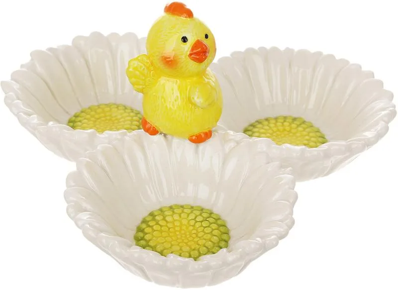 Керамічна менажниця Easter Ципленок у Ромашках 20х18 см для закусок і соусів
