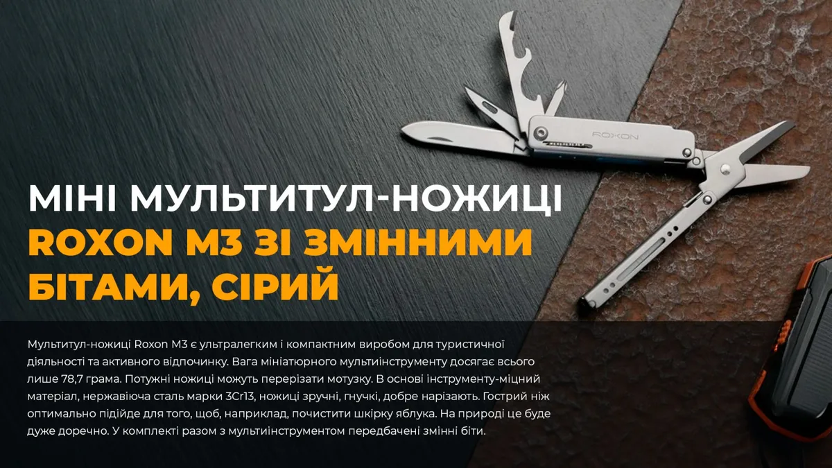Міні мультитул Roxon 3Cr13 113х70 мм Сірий 13 функцій