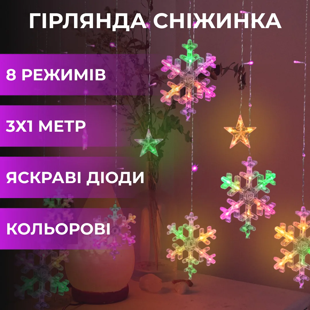 Гірлянда світлодіодна ПВХ 3х1 м різнокольорова