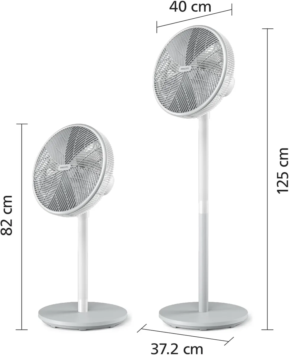 Вентилятор підлоговий Philips Series 2000, 40 см, 48 Вт, з таймером та обертанням на 180 градусів, білий.
