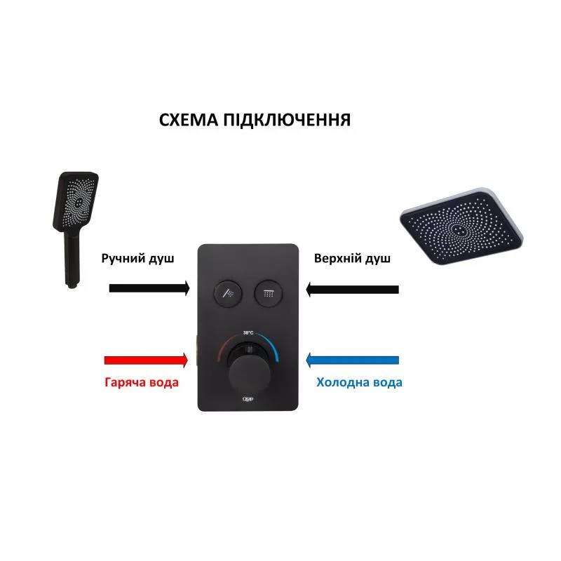Змішувач для душу термостатичний прихованого монтажу 100х135х165 мм латунь чорний матовий QTVOT6442T105NKB