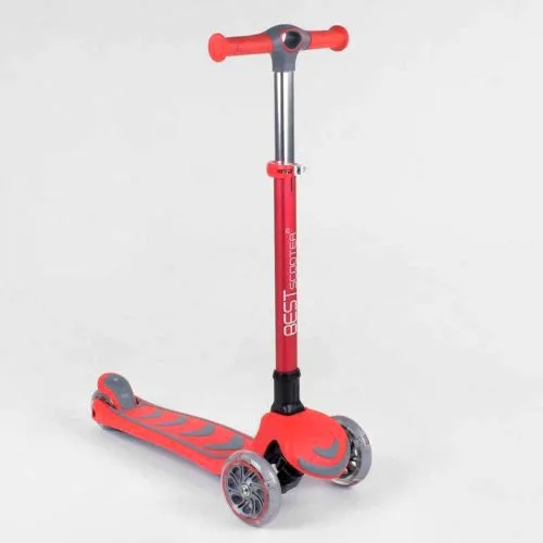 Трехколесный самокат Best Scooter КРАСНЫЙ с алюминиевым рулем для детей складной самокат со светящимися колесами