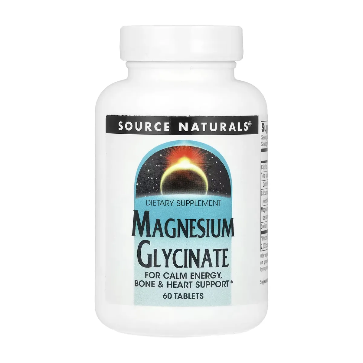Магній гліцинат Source Naturals 60 таблеток для енергії та здоров'я серця.