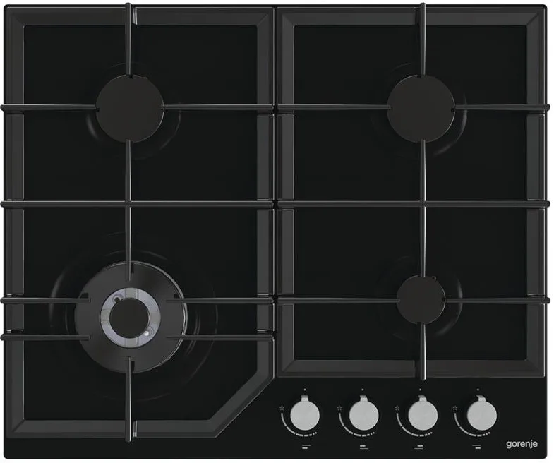 Варильна поверхня Gorenje газова на склі 60 см чорна для приготування їжі чавунна 4 конфорки