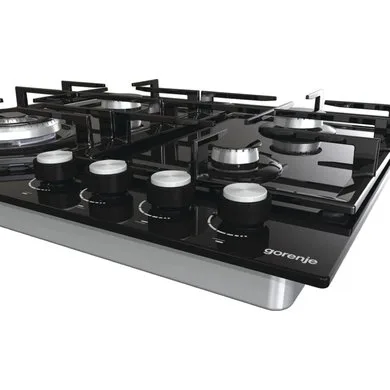Варильна поверхня Gorenje газова на склі 60 см чорна для приготування їжі чавунна 4 конфорки