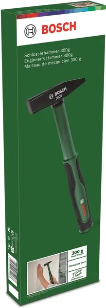 Молоток слюсарний Bosch 300 г, 30 см, з руків'ям зі скловолокна.