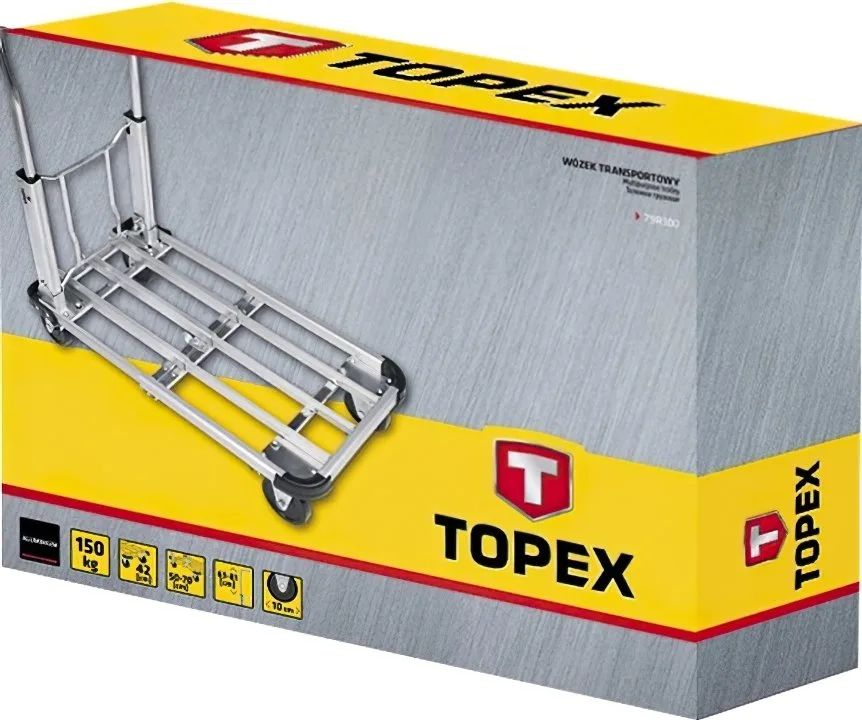 Грузовая тележка TOPEX складная из алюминиевого профиля, платформа 70x42 см, грузоподъемность до 150 кг.