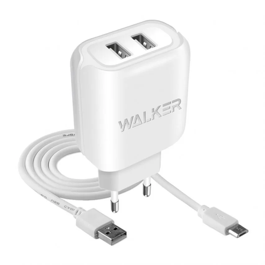 Мережевий зарядний пристрій WALKER 2USB 2,1A 1м Білий