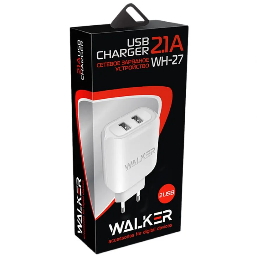 Мережевий зарядний пристрій WALKER 2USB 2,1A 1м Білий