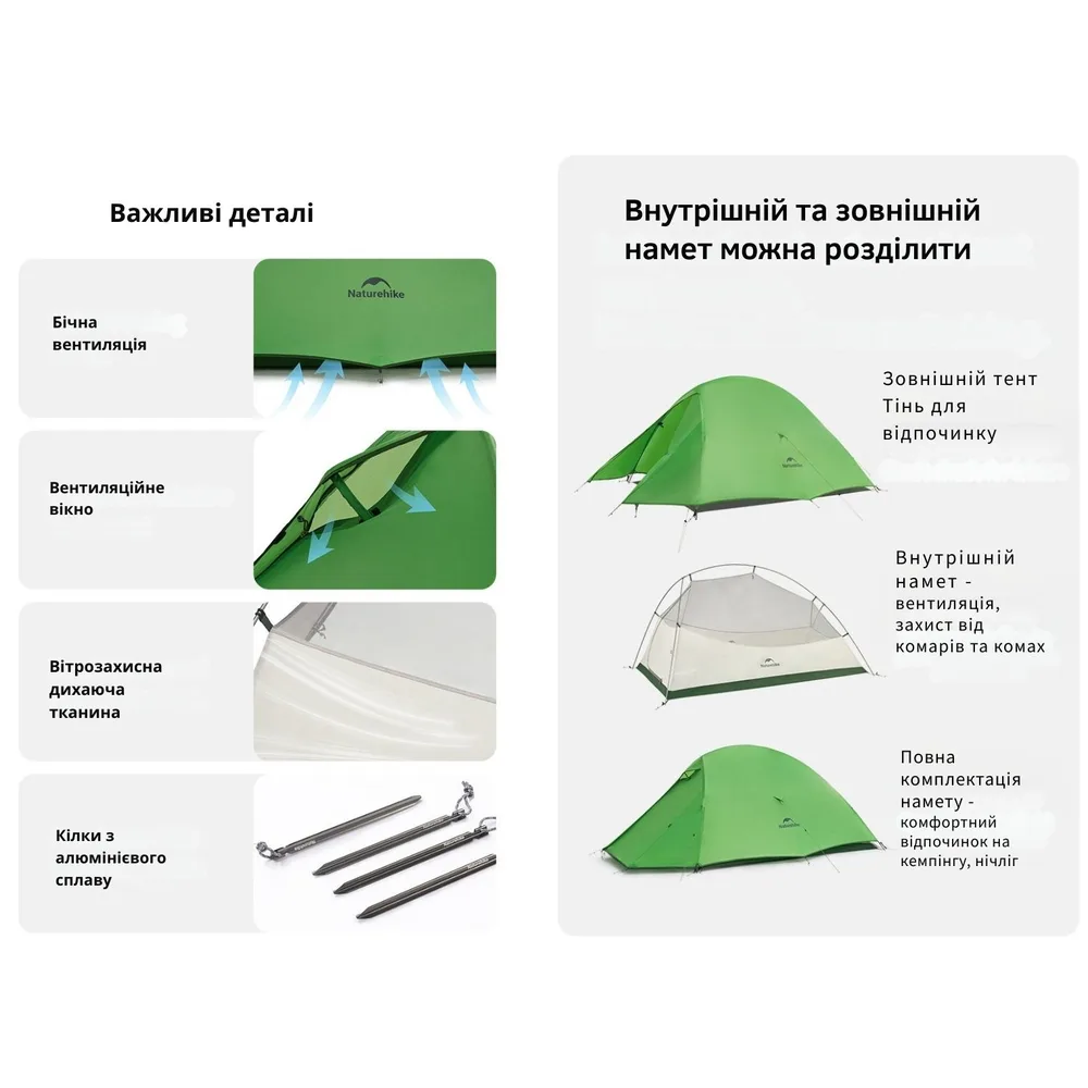 Намет надлегкий Naturehike поліестер 270х90х105 см зелений