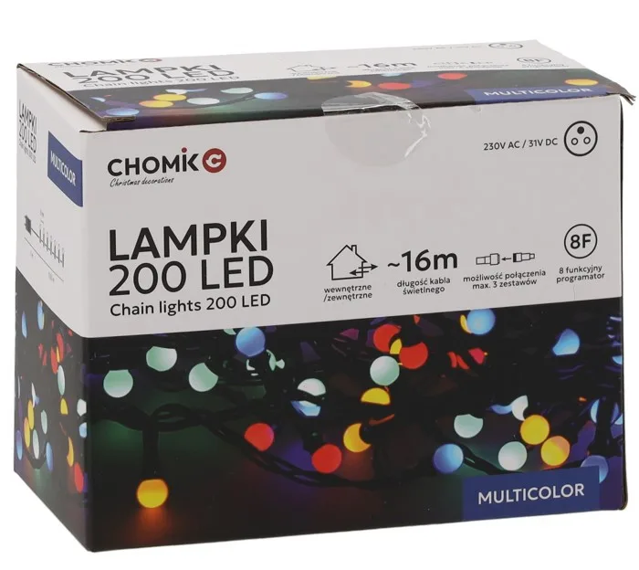 Гірлянда електрична Chomik 200 LED 19 м мультиколор від мережі