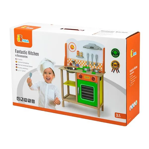 Детская кухня Viga Toys дерево 60х38х13 см разноцветная