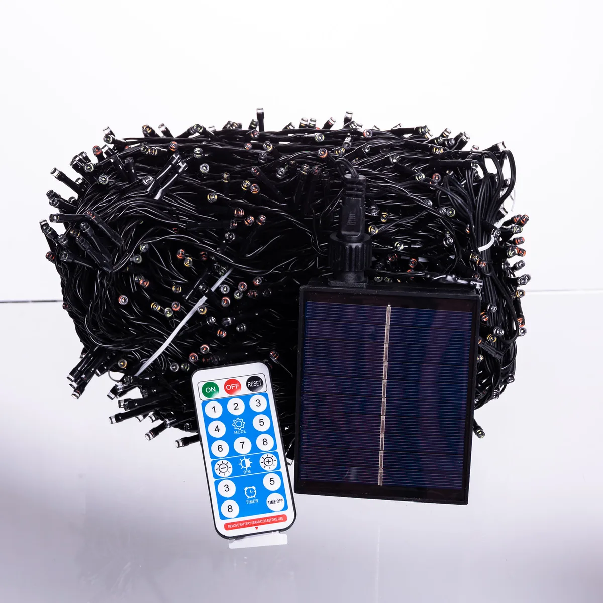 Новорічна гірлянда LED 1000 шт 100 м чорний провід мультиколір сонячна батарея