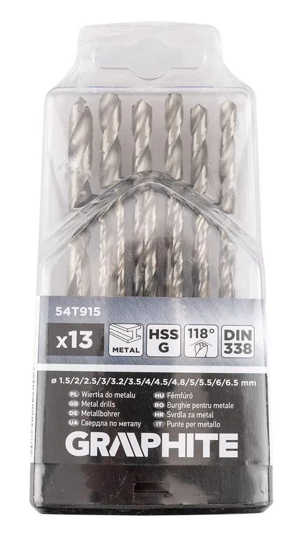 Набір свердел GRAPHITE HSS 1,5-6,5 мм 13 шт кейс