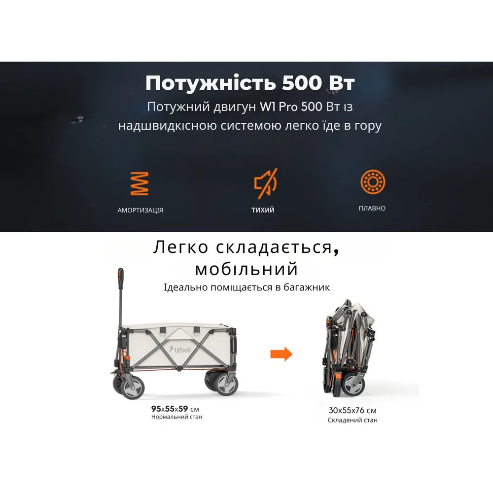 Акумуляторний візок Litheli з електродвигуном 190 л каркас нержавіюча сталь 102х55х60 см