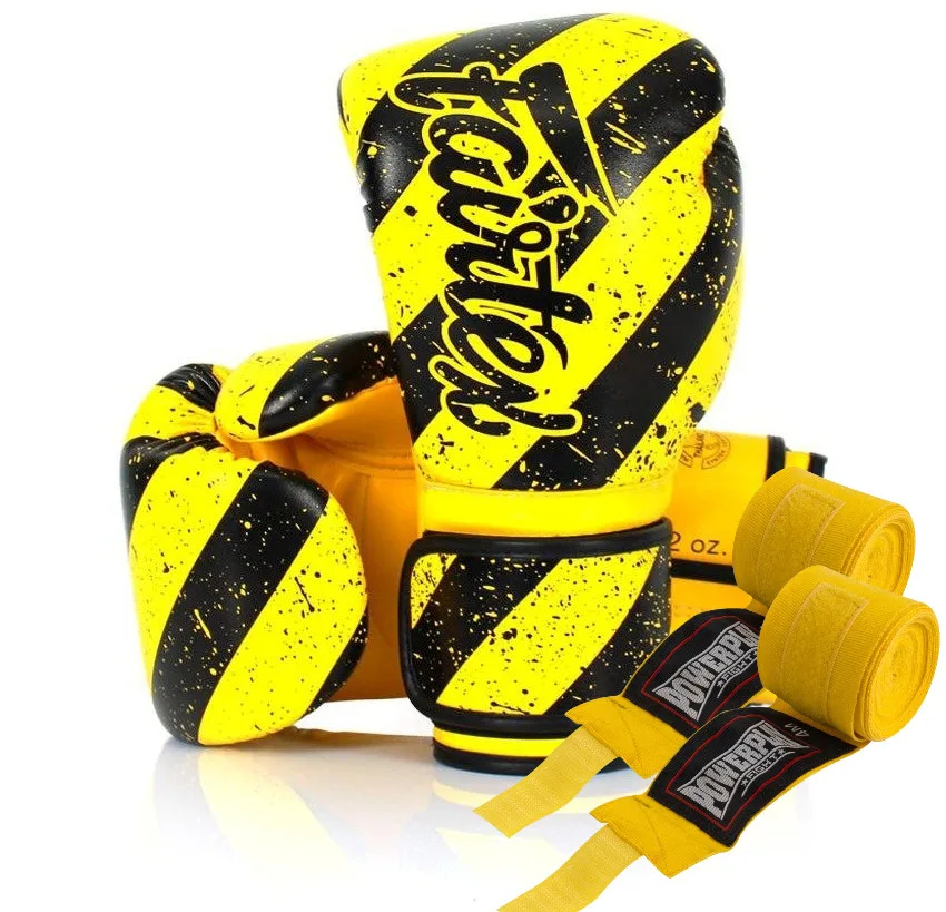 Боксерские перчатки Fairtex искусственная кожа 10 унций желтые черные.