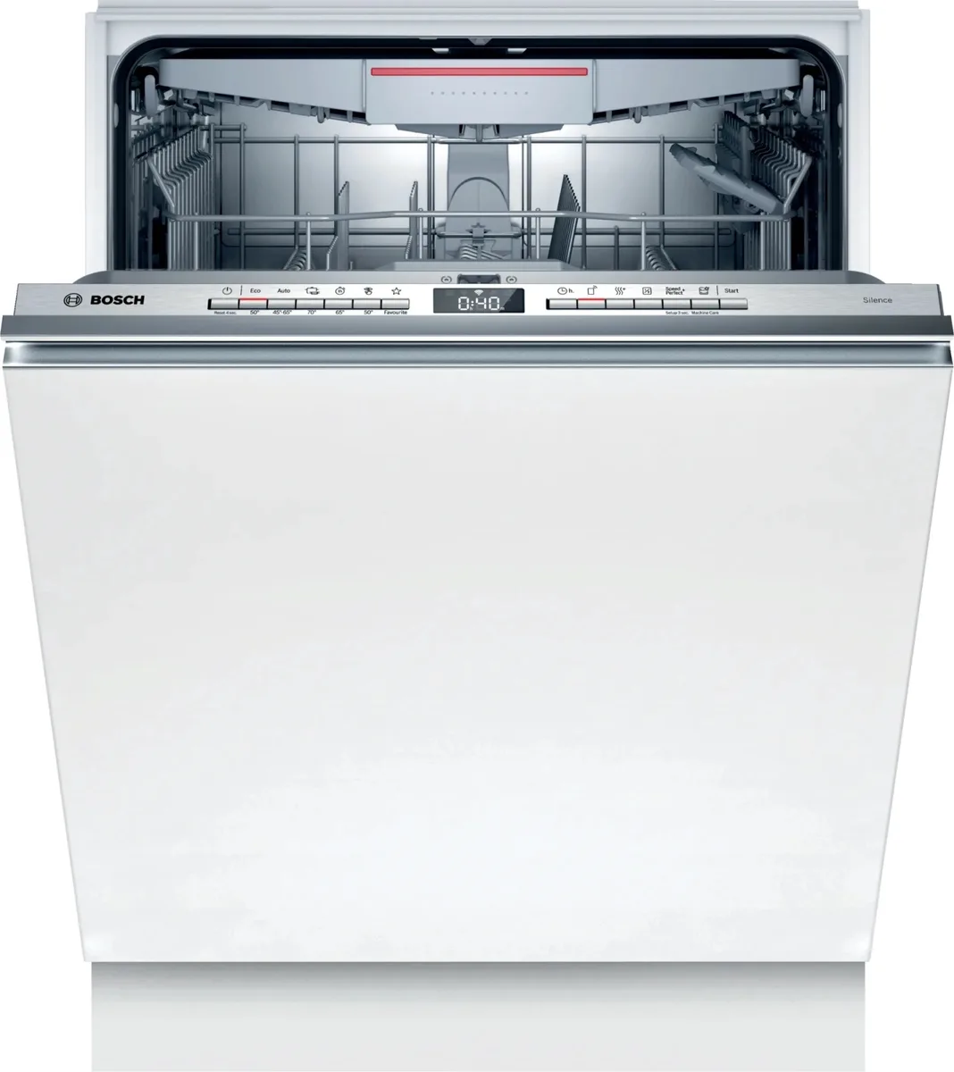 Вбудована посудомийна машина Bosch, 14 комплектів, клас енергоспоживання A++, 60 см, з дисплеєм та третім кошиком, біла.