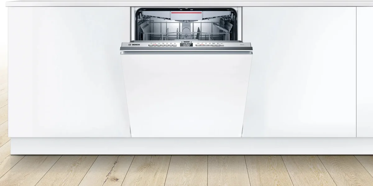 Вбудована посудомийна машина Bosch, 14 комплектів, клас енергоспоживання A++, 60 см, з дисплеєм та третім кошиком, біла.